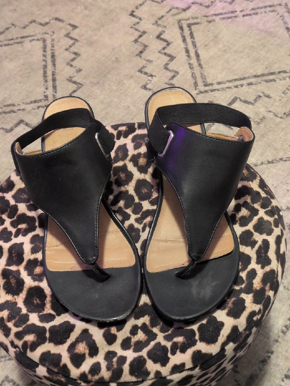 White Mountain Black Thong Sandals with Elastic Back